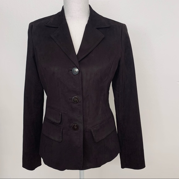 Liz Clairborn  Blazer Jacket‎ Woman Size 4 Brown Faux Suede Pocket Career Office - Picture 1 of 13